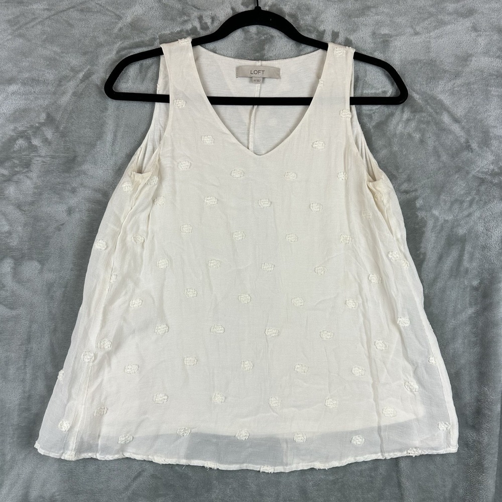 Loft Blouse Women's XS Ivory Sheer Lined All Over Texture Dot Pattern V-Neck